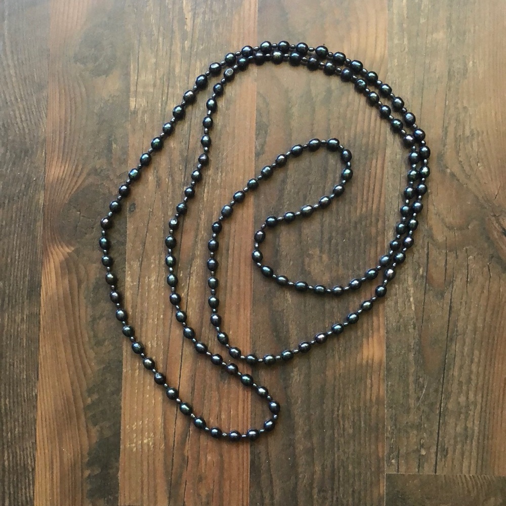 Faux black pearls double or triple wrap necklace